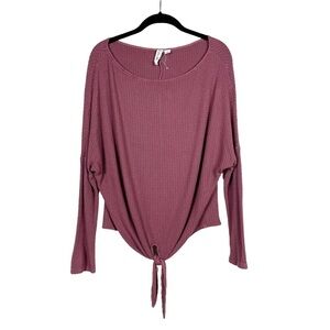 Others Follow Mauve Pink Waffle Knit Long Sleeve Tie Front Relaxed Top 
Size S